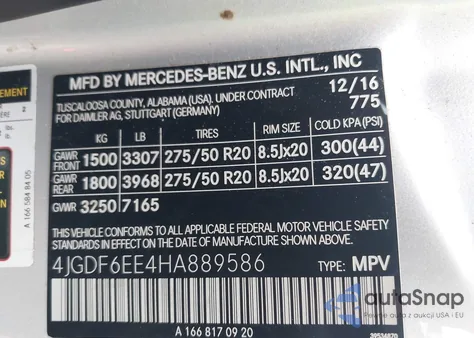 2017 Mercedes-Benz Gls 450 4Matic z USA, uszkodzony, nr VIN 4JGDF6EE4HA889586